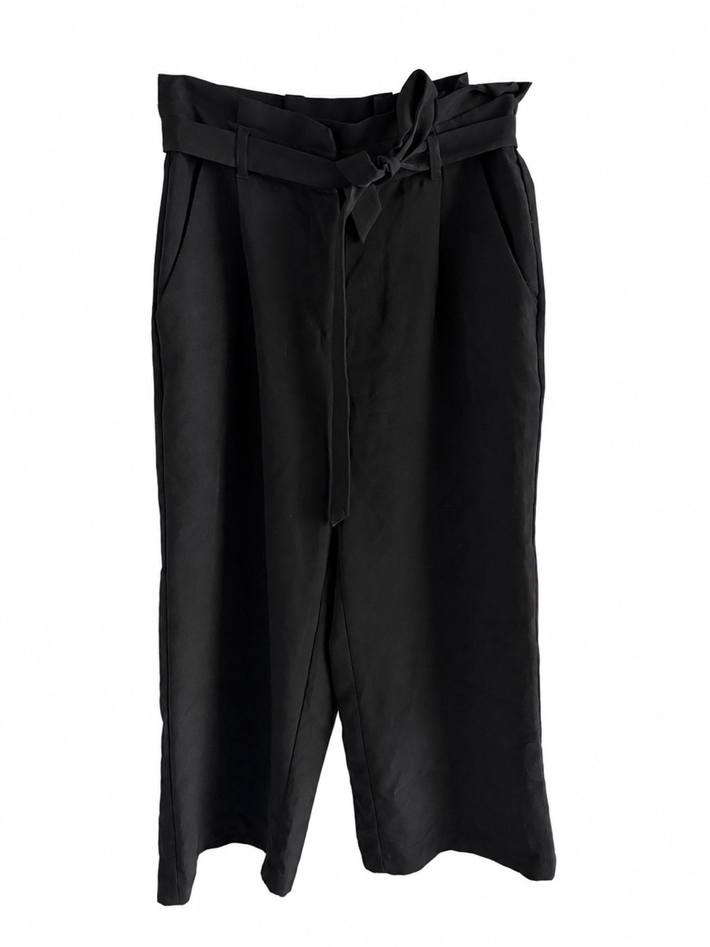 Vero Moda Black Paper Bag High-Waist Cropped Trousers - Size Small